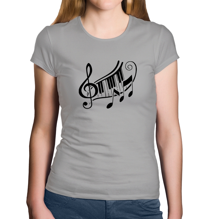 Baby Look Algodão Clave De Sol Teclas - Cinza