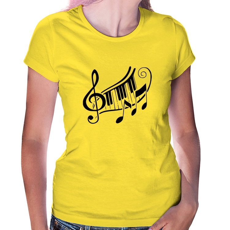 Baby Look Clave De Sol Teclas - Amarela