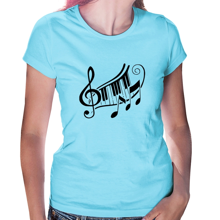 Baby Look Clave De Sol Teclas - Azul Bebê