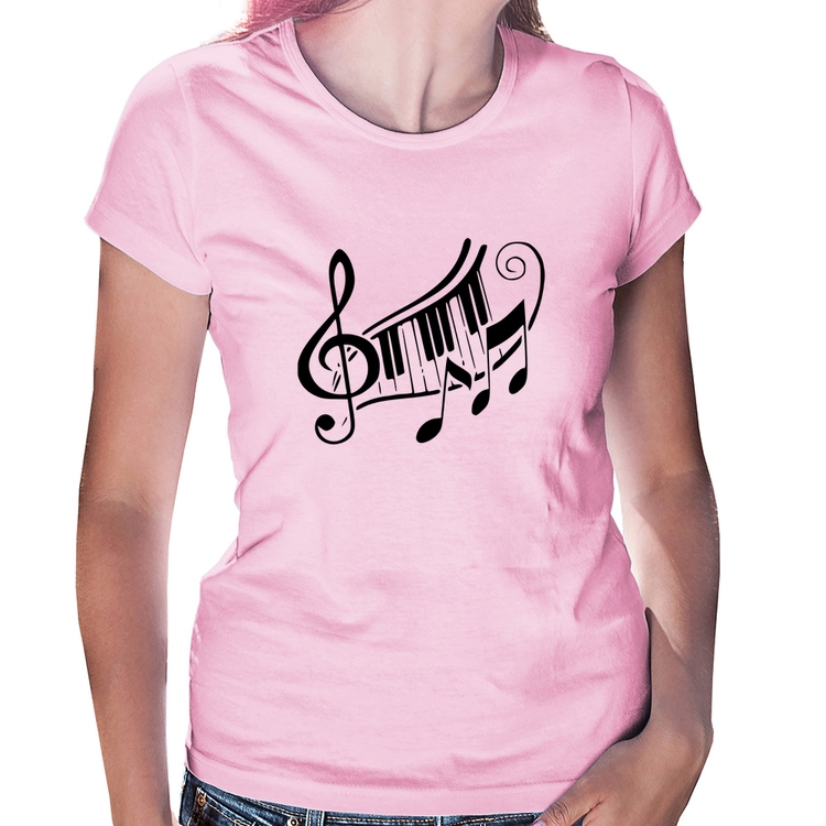 Baby Look Clave De Sol Teclas - Rosa Bebê