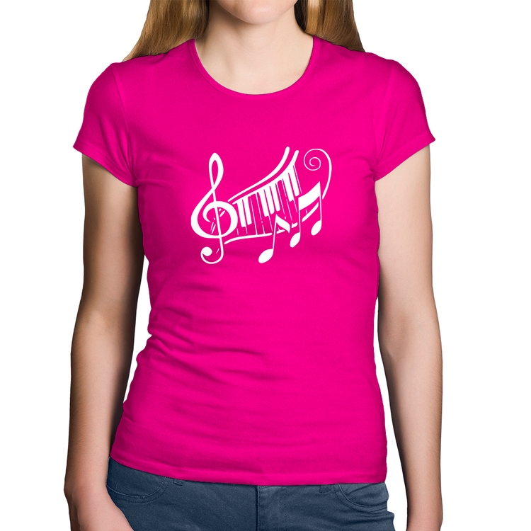 Baby Look Algodão Clave De Sol Teclas - Rosa