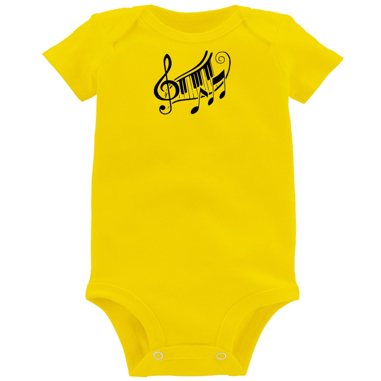 Body Bebê Clave De Sol Teclas - Amarelo