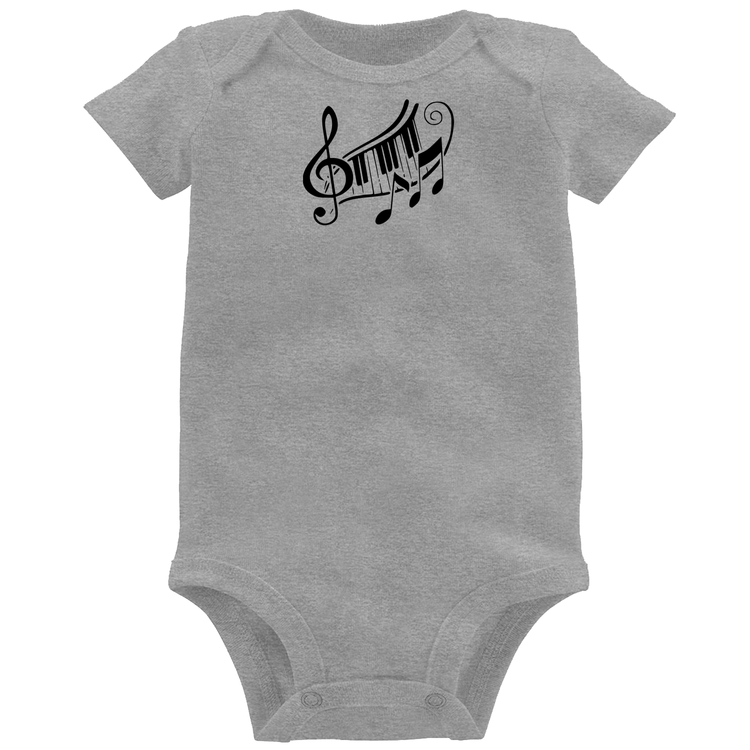Body Bebê Clave De Sol Teclas - Cinza