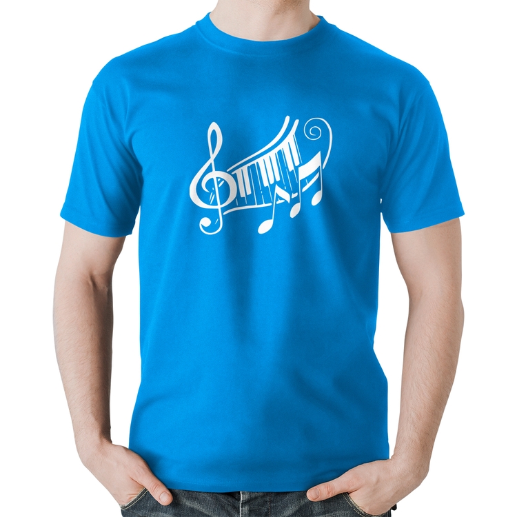 Camiseta Algodão Clave De Sol Teclas - Azul
