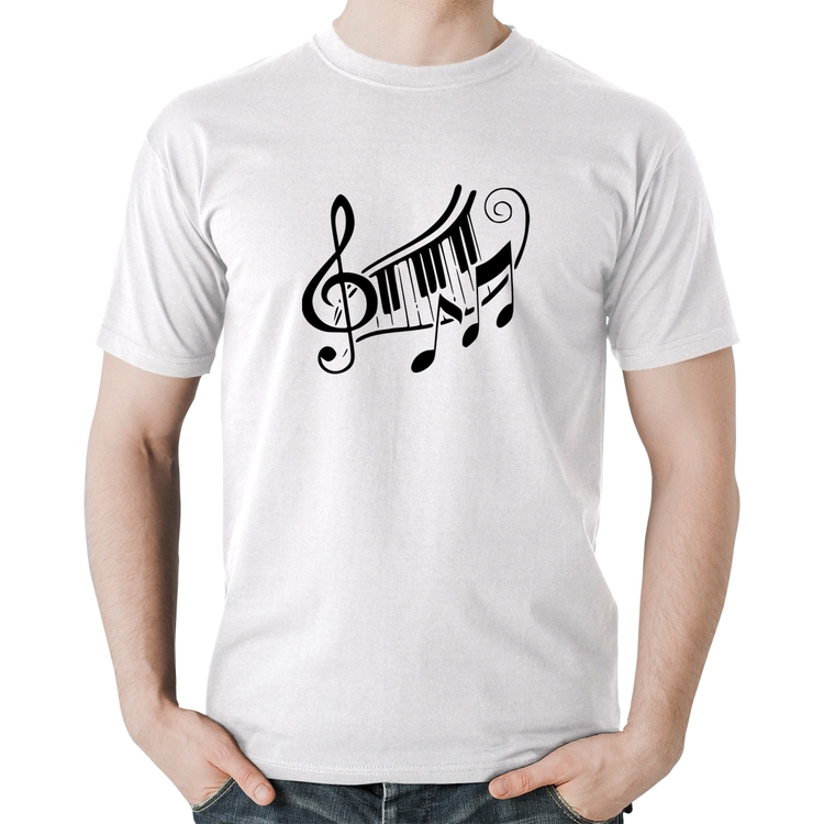 Camiseta Algodão Clave De Sol Teclas - Branca