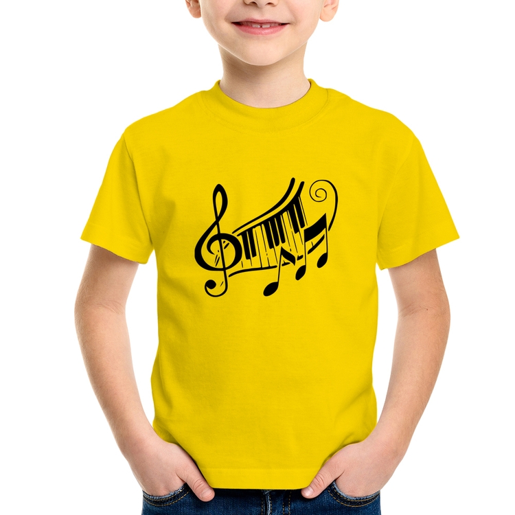 Camiseta Infantil Clave De Sol Teclas - Amarela