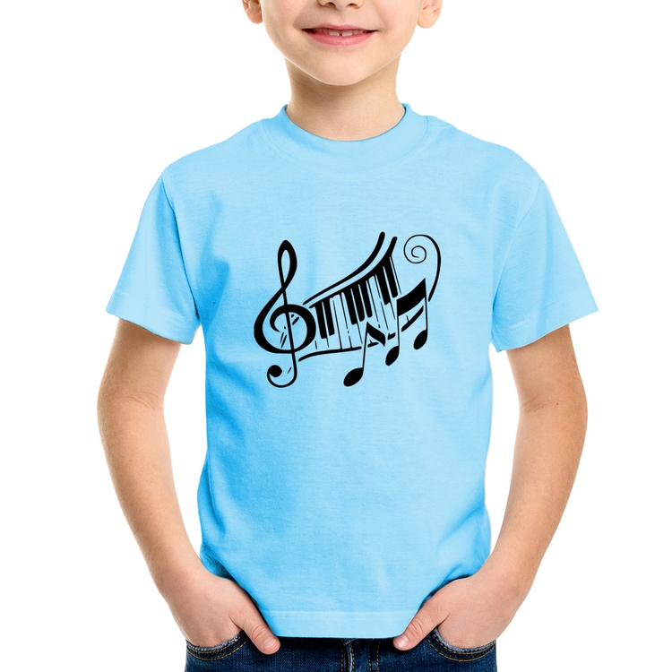 Camiseta Infantil Clave De Sol Teclas - Azul Bebê