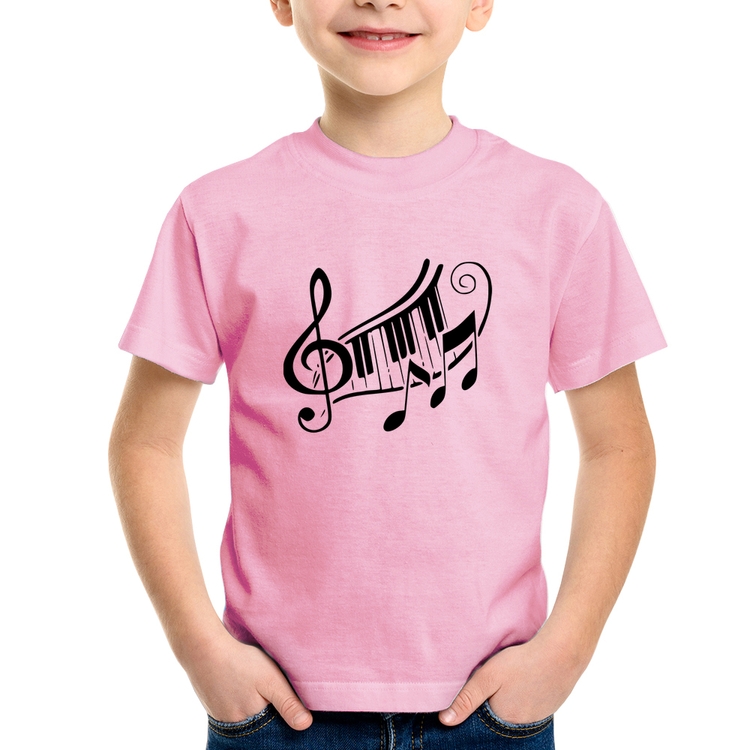 Camiseta Infantil Clave De Sol Teclas - Rosa Bebê