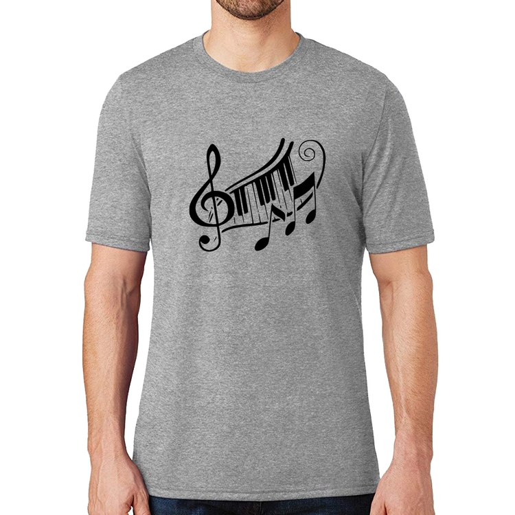 Camiseta Clave De Sol Teclas - Cinza