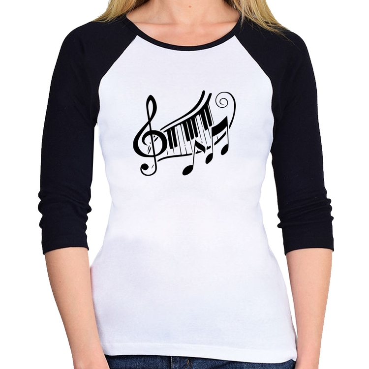 Baby Look Raglan Clave De Sol Teclas Manga 3/4