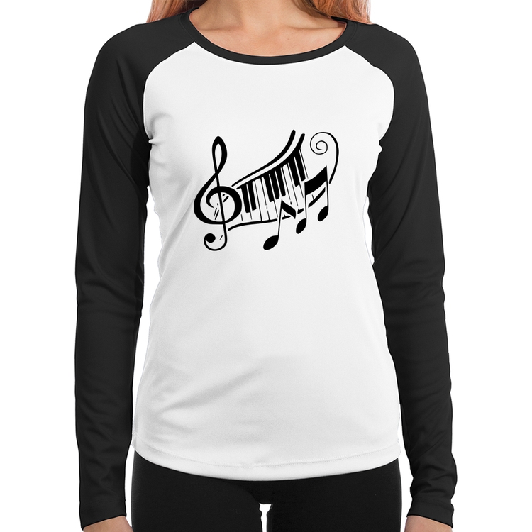 Baby Look Raglan Clave De Sol Teclas Manga Longa