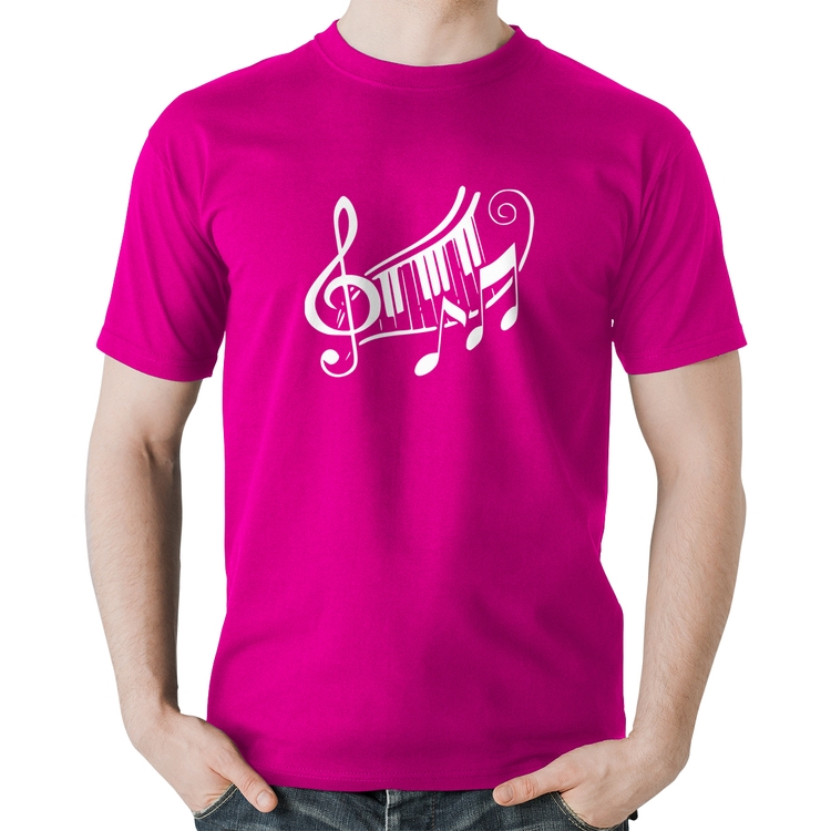 Camiseta Algodão Clave De Sol Teclas - Rosa