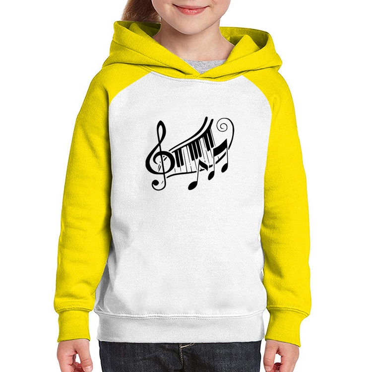 Moletom Infantil Clave De Sol Teclas - Branco/Amarelo