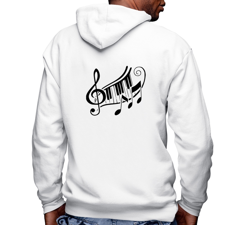 Blusa Moletom Clave De Sol Teclas Masculina com Capuz e Zíper - Branca