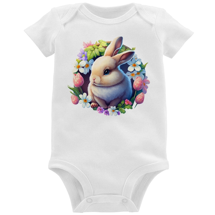 Body Bebê Coelhinho e flores