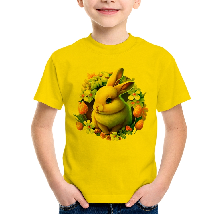 Camiseta Infantil Coelhinho e flores - Amarela