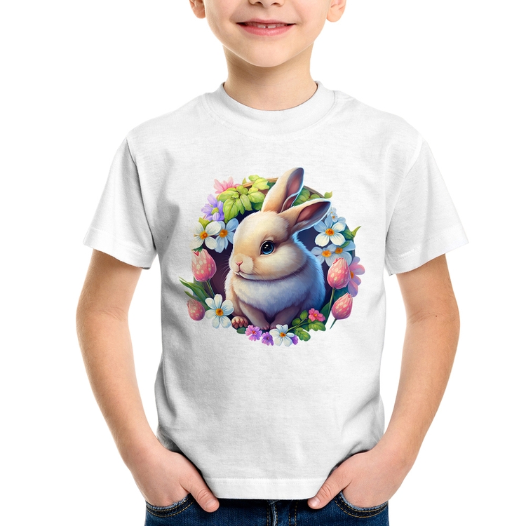 Camiseta Infantil Coelhinho e flores
