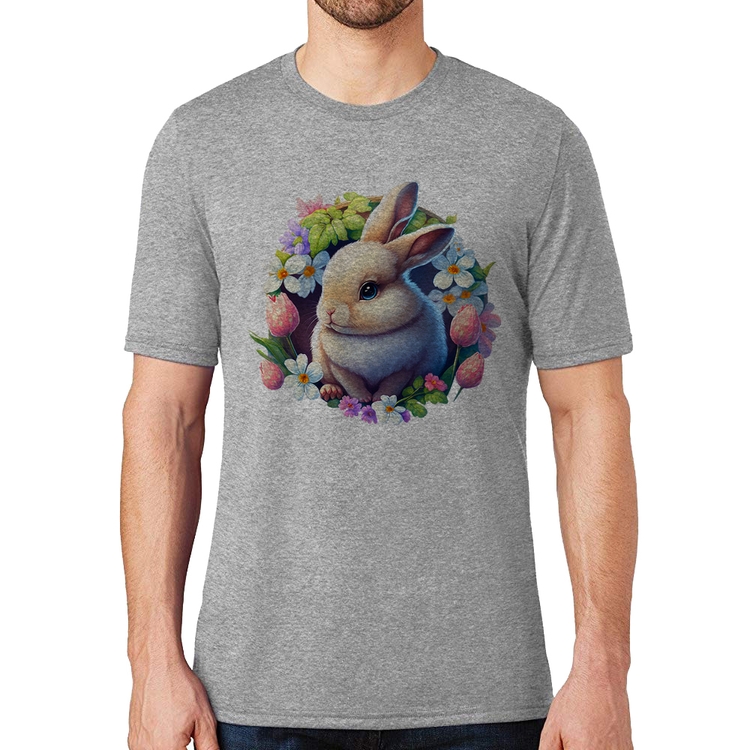 Camiseta Coelhinho e flores - Cinza