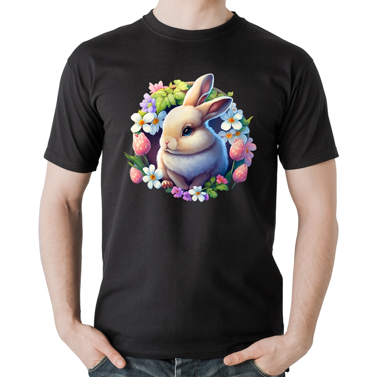Camiseta Algodão Coelhinho e flores