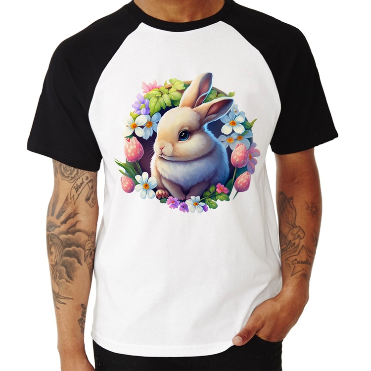 Camiseta Raglan Coelhinho e flores