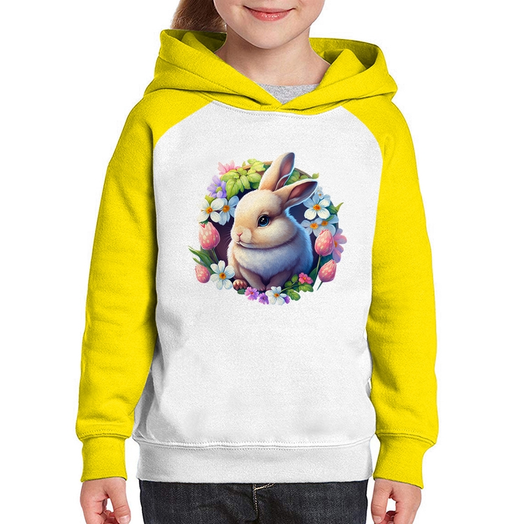 Moletom Infantil Coelhinho e flores - Branco/Amarelo
