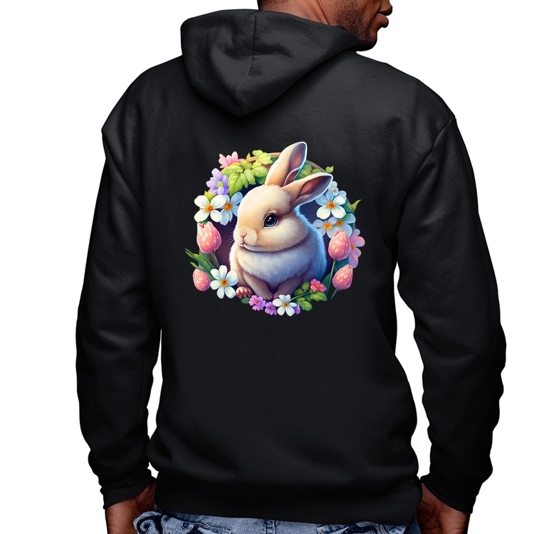 Blusa Moletom Coelhinho e flores Masculina com Capuz e Zíper