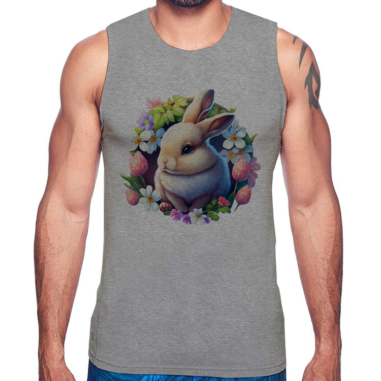 Regata Coelhinho e flores - Cinza