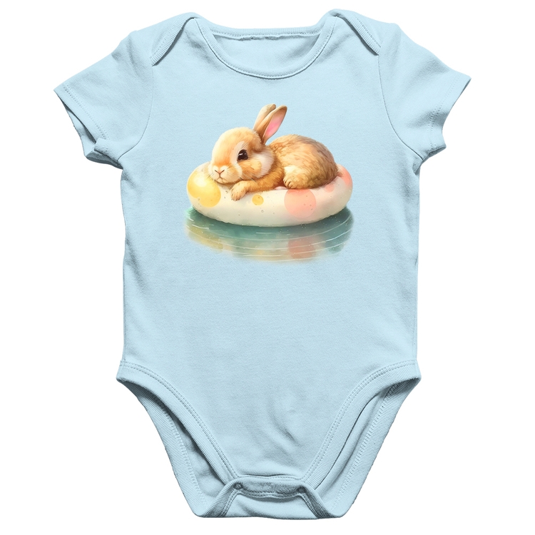 Body Bebê Algodão Coelhinho Relaxando Na Piscina  - Azul Bebê