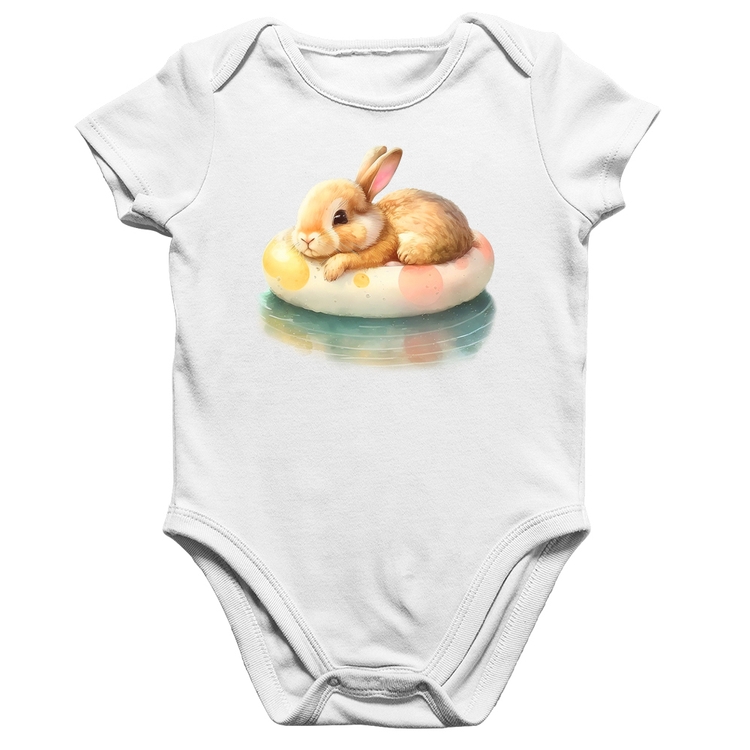 Body Bebê Algodão Coelhinho Relaxando Na Piscina  - Branco