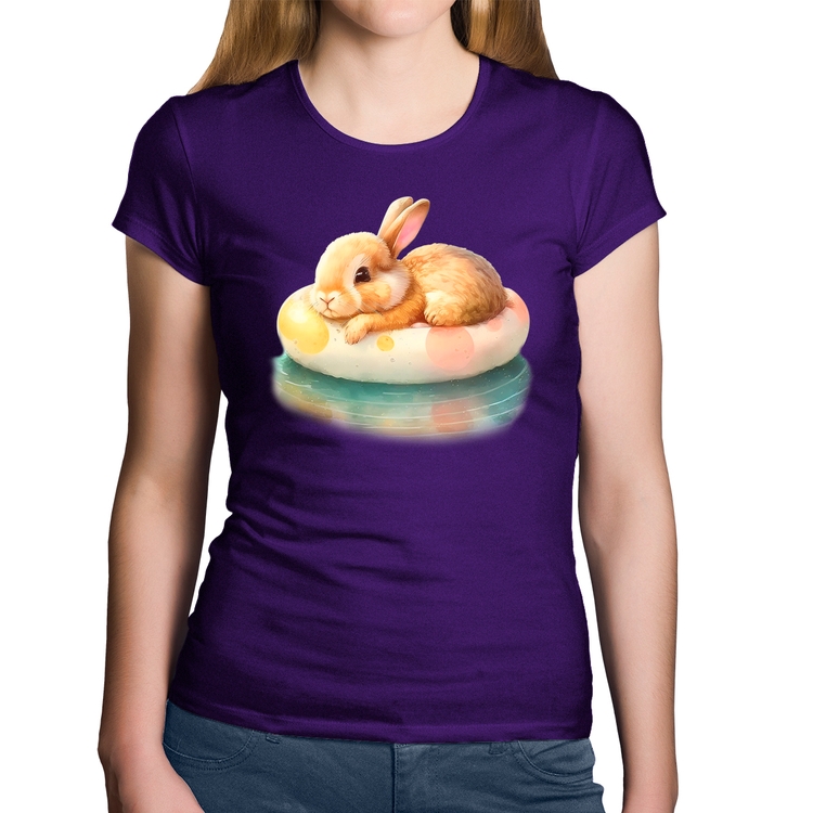 Baby Look Algodão Coelhinho Relaxando Na Piscina  - Roxa