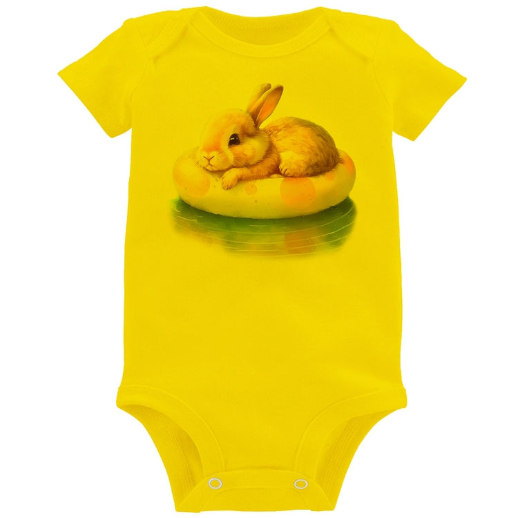 Body Bebê Coelhinho Relaxando Na Piscina  - Amarelo
