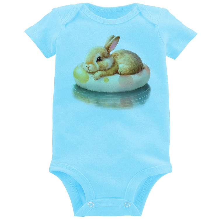 Body Bebê Coelhinho Relaxando Na Piscina  - Azul Bebê