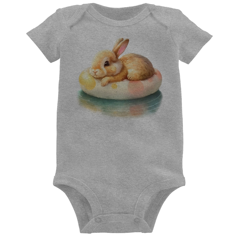 Body Bebê Coelhinho Relaxando Na Piscina  - Cinza
