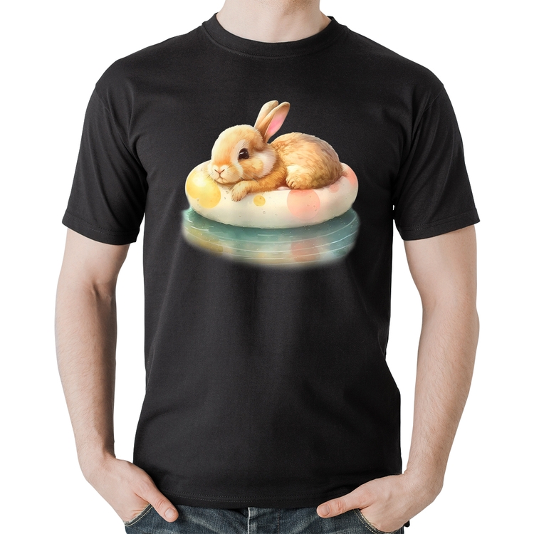 Camiseta Algodão Coelhinho Relaxando Na Piscina 