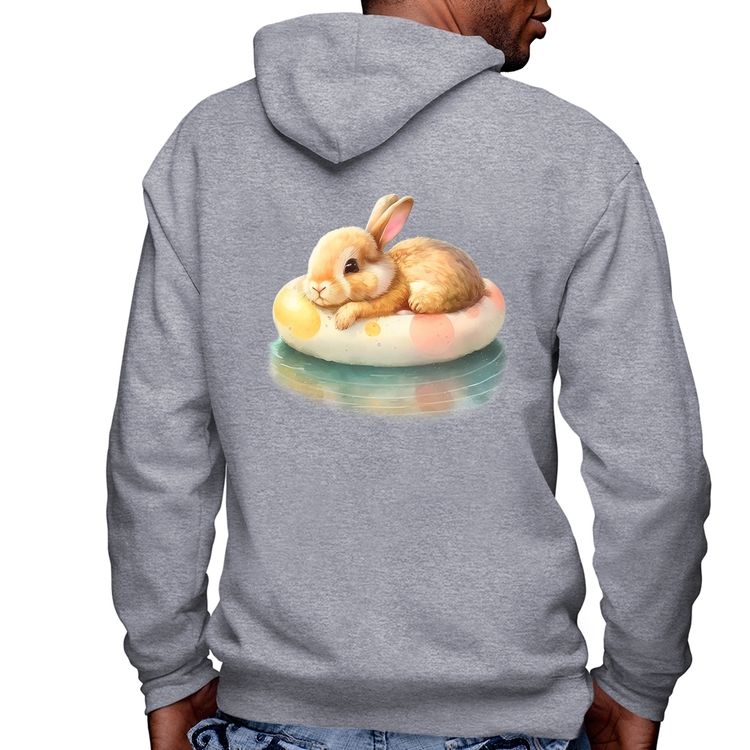 Blusa Moletom Coelhinho Relaxando Na Piscina  Masculina com Capuz e Zíper - Mescla
