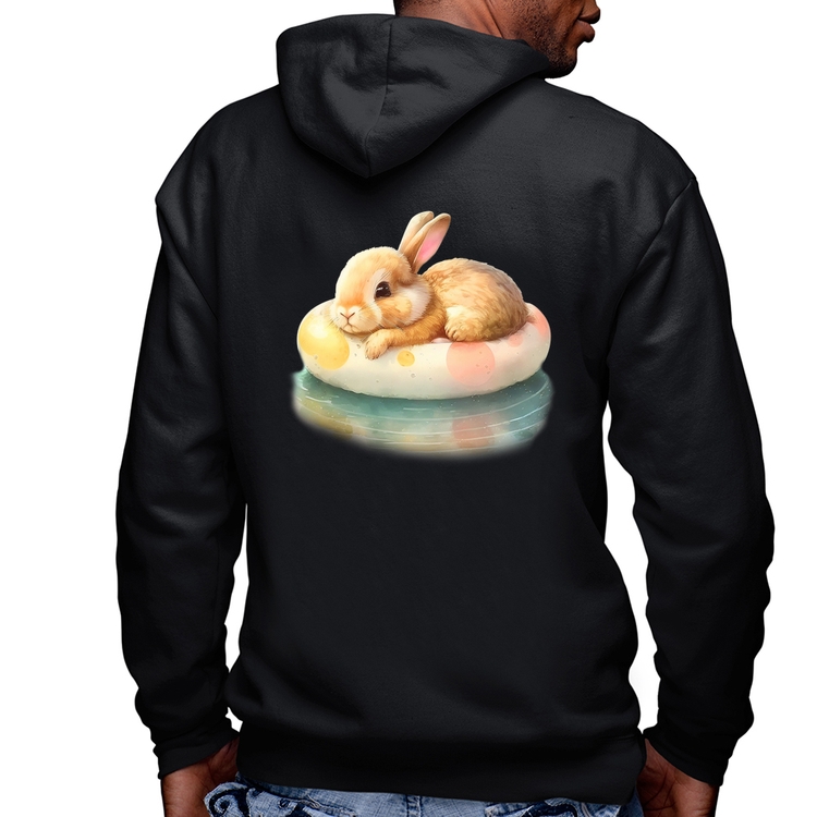 Blusa Moletom Coelhinho Relaxando Na Piscina  Masculina com Capuz e Zíper