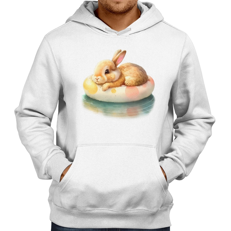 Moletom Coelhinho Relaxando Na Piscina  - Branco