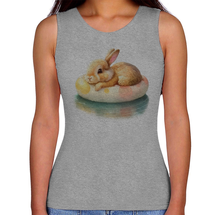 Regata Feminina Coelhinho Relaxando Na Piscina  - Cinza