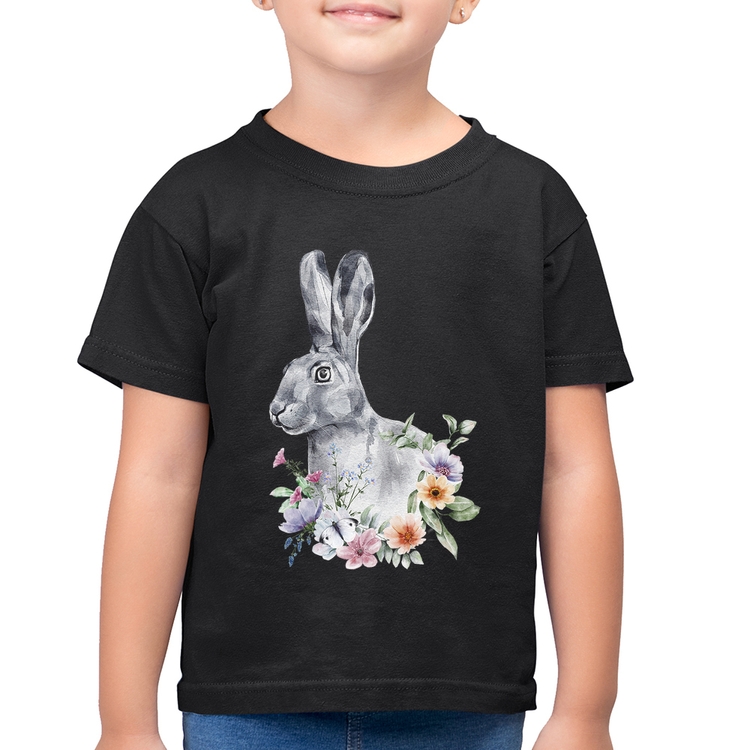 Camiseta Algodão Infantil Coelho Flores