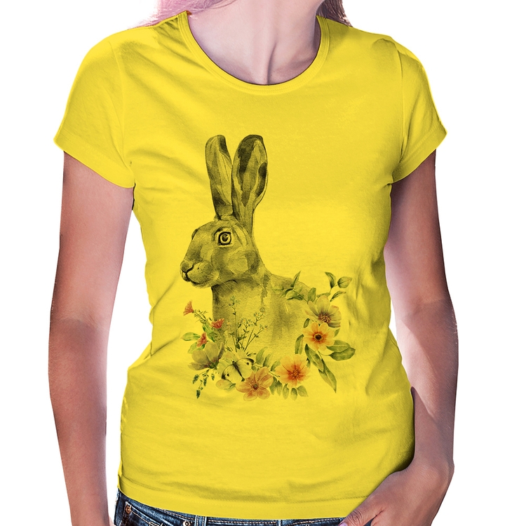 Baby Look Coelho Flores - Amarela