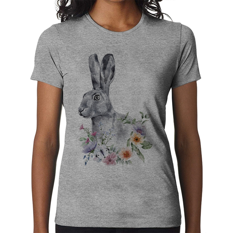 Baby Look Coelho Flores - Cinza