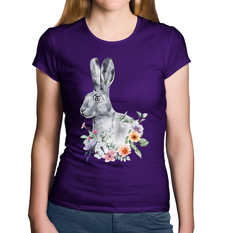 Baby Look Algodão Coelho Flores - Roxa