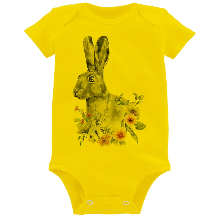 Body Bebê Coelho Flores - Amarelo