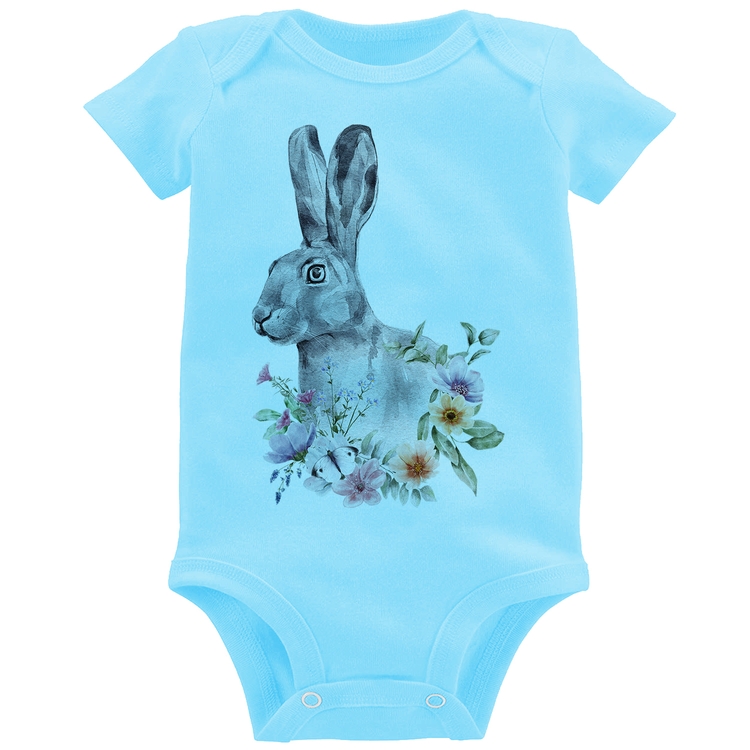 Body Bebê Coelho Flores - Azul Bebê