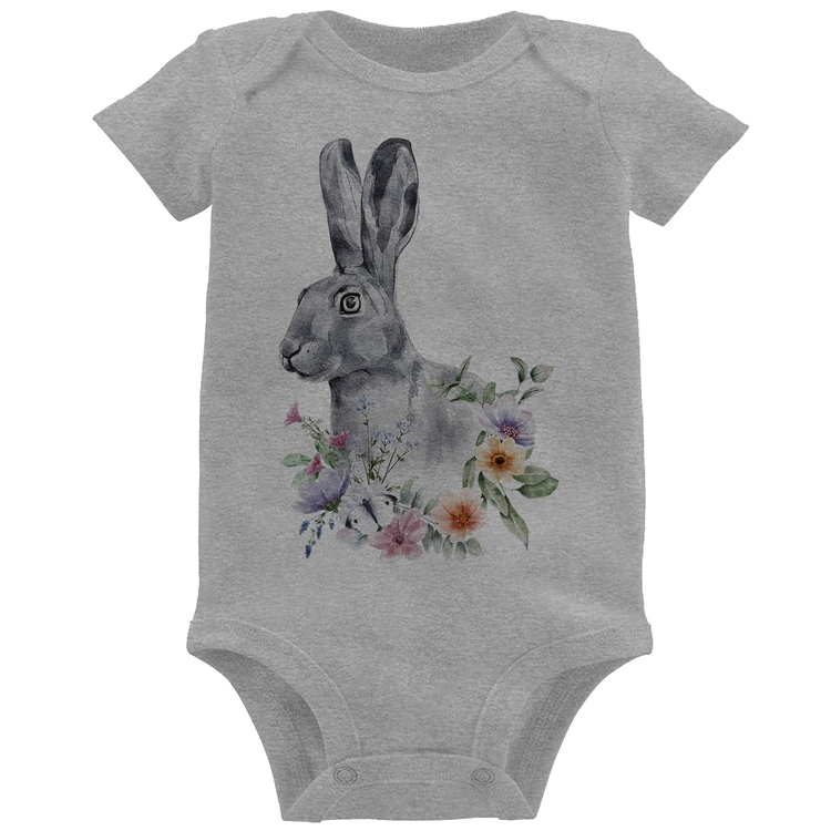 Body Bebê Coelho Flores - Cinza