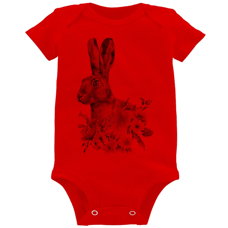 Body Bebê Coelho Flores - Vermelho