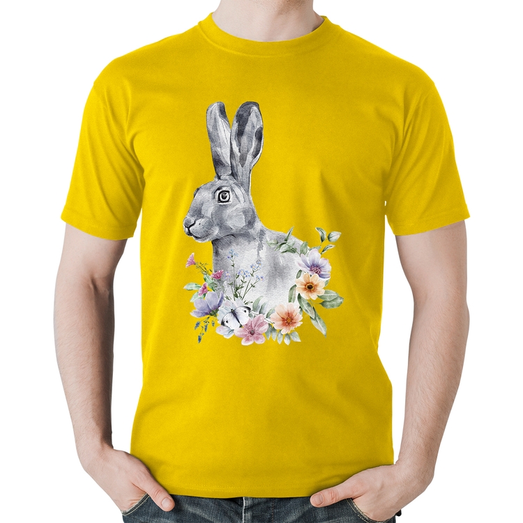 Camiseta Algodão Coelho Flores - Amarela