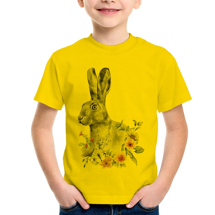 Camiseta Infantil Coelho Flores - Amarela