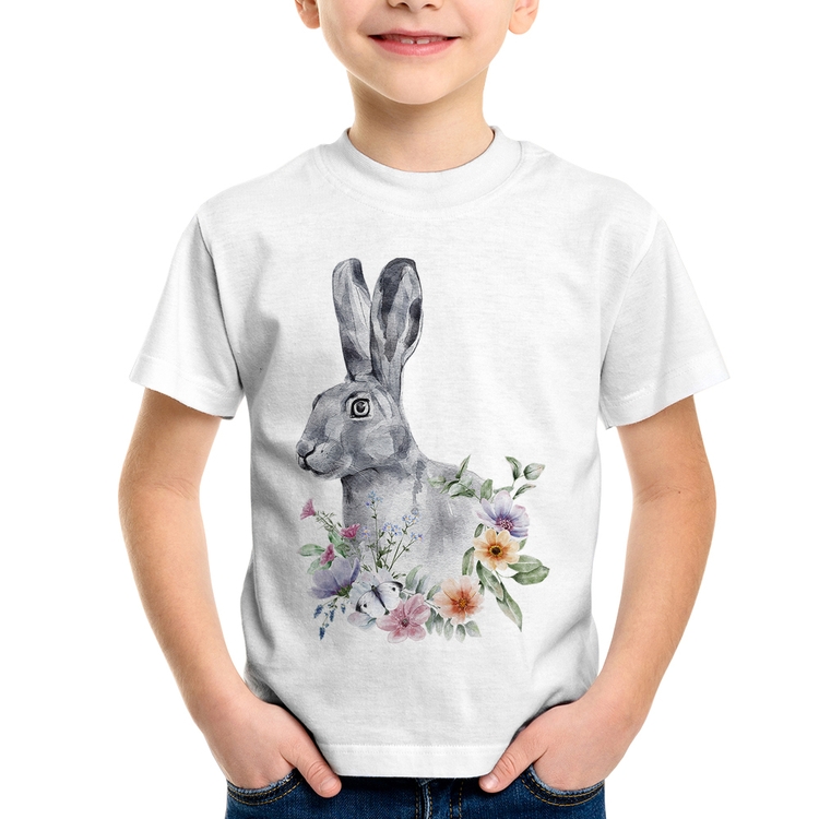 Camiseta Infantil Coelho Flores