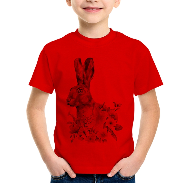Camiseta Infantil Coelho Flores - Vermelha